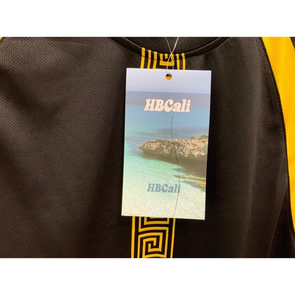 HBCali Black Yellow Greek Key Pocket Athletic T Shirt Mens L - Picture 7 of 16